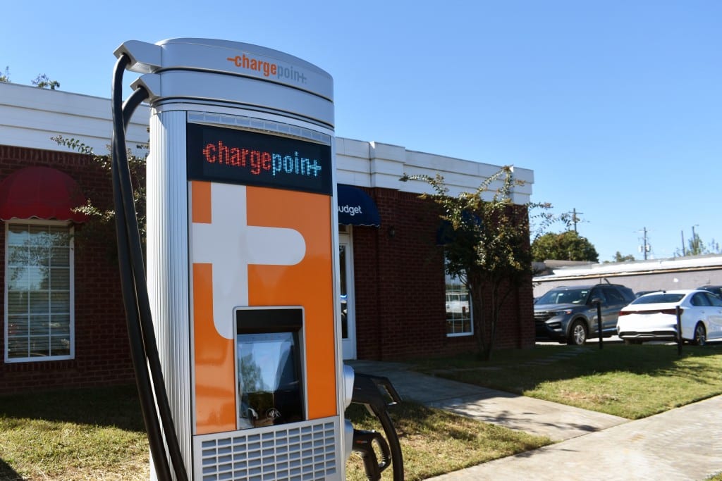 A photo of an electric vehicle charging station.